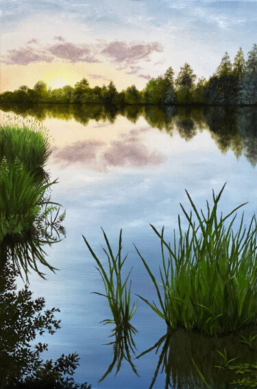 Schilderij getiteld "Summer Evening" door Marina Zotova, Origineel Kunstwerk, Olie Gemonteerd op Frame voor houten brancard