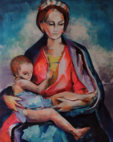 Painting titled "Venetian Madonna" by Marina Del Pozo, Original Artwork, Acrylic Mounted on Wood Stretcher frame
