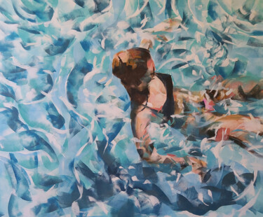 Painting titled "Piscina" by Marina Del Pozo, Original Artwork, Acrylic Mounted on Wood Stretcher frame