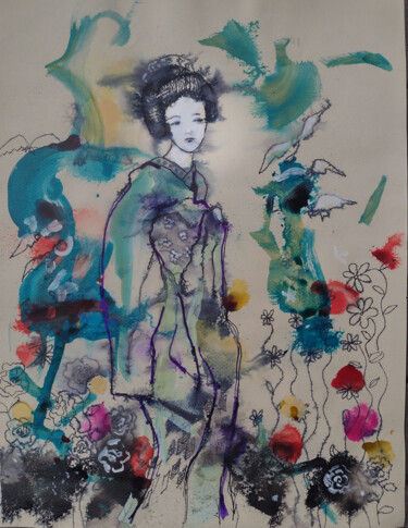 Dessin intitulée "Ink gheisa" par Marina Del Pozo, Œuvre d'art originale, Encre