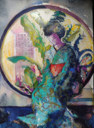 Malerei mit dem Titel "Kimono" von Marina Del Pozo, Original-Kunstwerk, Pastell