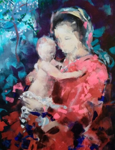 Painting titled "Madonna with child 1" by Marina Del Pozo, Original Artwork, Acrylic
