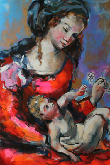 Painting titled "Madonna with child…" by Marina Del Pozo, Original Artwork, Acrylic Mounted on Wood Stretcher frame