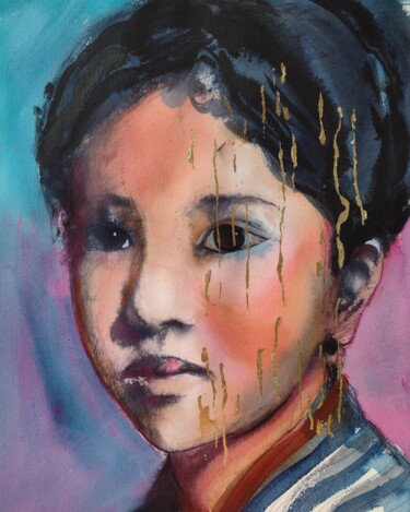 Картина под названием "Kintsugi girl" - Marina Del Pozo, Подлинное произведение искусства, Акварель