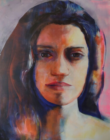 Painting titled "Portrait 10" by Marina Del Pozo, Original Artwork, Acrylic Mounted on Wood Stretcher frame