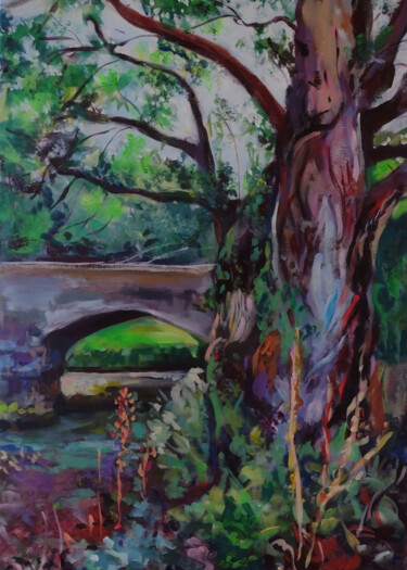 Painting titled "Sheltering tree" by Marina Del Pozo, Original Artwork, Acrylic Mounted on Wood Stretcher frame
