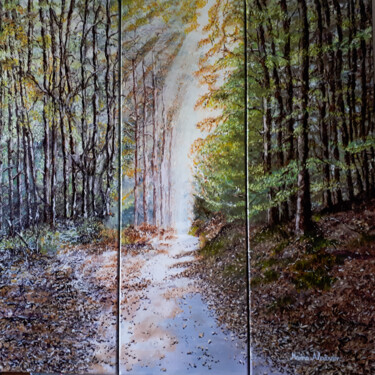 Painting titled "Forest Sunrays of H…" by Marina Alexander, Original Artwork, Oil Mounted on Wood Stretcher frame