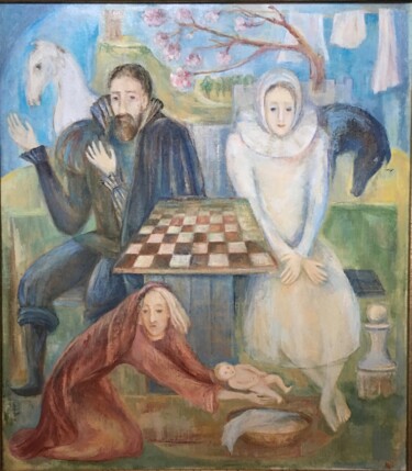 Painting titled "Chess Players" by Marina Kalinovsky, Original Artwork, Oil