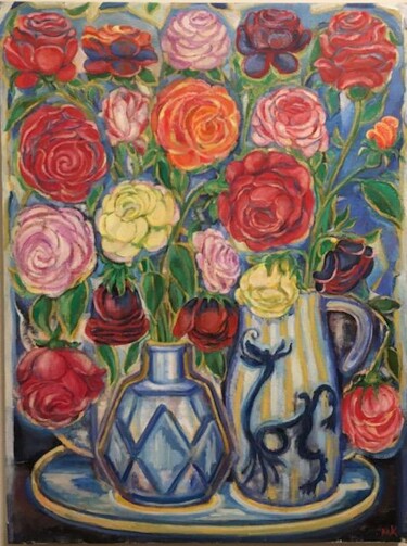 Malerei mit dem Titel "Flowers" von Marina Kalinovsky, Original-Kunstwerk, Öl