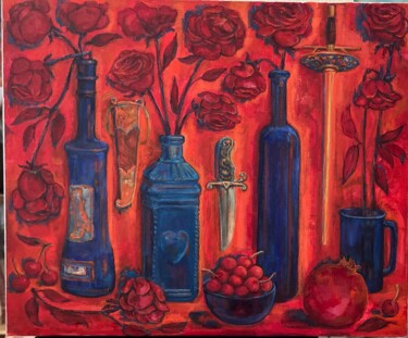 Pintura intitulada "Still Life with Red…" por Marina Kalinovsky, Obras de arte originais, Óleo