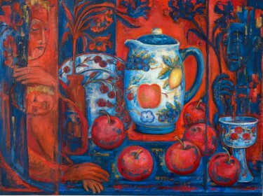 Painting titled "Triptych in Red and…" by Marina Kalinovsky, Original Artwork, Oil