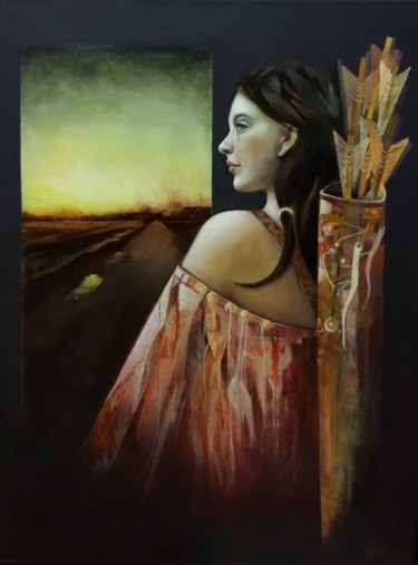 Painting titled "La Cacciatrice" by Marina Mian, Original Artwork