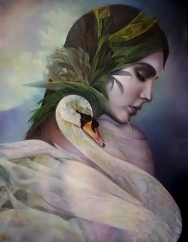Pittura intitolato "Leda e il Cigno" da Marina Mian, Opera d'arte originale