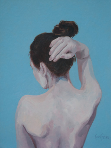 Peinture intitulée "mulher sobre azul" par Marina Moreira, Œuvre d'art originale, Huile