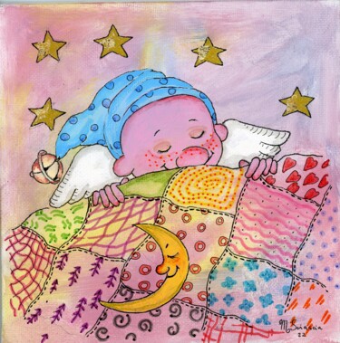 Painting titled "Sleeping Ange with…" by Marina Sciascia, Original Artwork, Acrylic