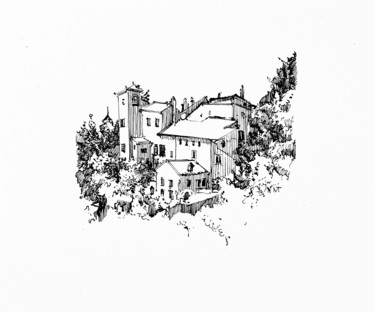 Tuscany landscape Drawing titled "Tuscany landscape" by Marina Tereshkina, Original Art, Ink