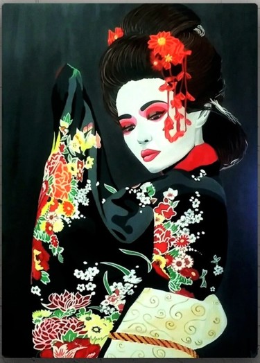 Картина под названием "Гейша" - Марина Вега, Подлинное произведение искусства, Гуашь