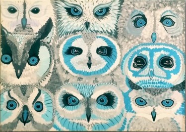 Картина под названием "Совы" - Марина Вега, Подлинное произведение искусства, Гуашь