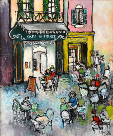 Painting titled "Café de France" by Marine Caro, Original Artwork