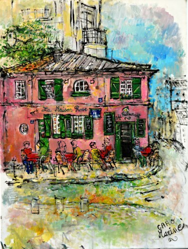 Pintura intitulada "La maison rose" por Marine Caro, Obras de arte originais