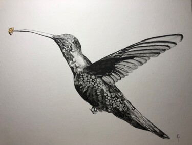 Dessin intitulée "Colibri" par Marine Cassat (Alpha Zêt’Art), Œuvre d'art originale, Marqueur