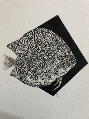 Drawing titled "Gold and the fish" by Marine Cassat (Alpha Zêt’Art), Original Artwork, Marker