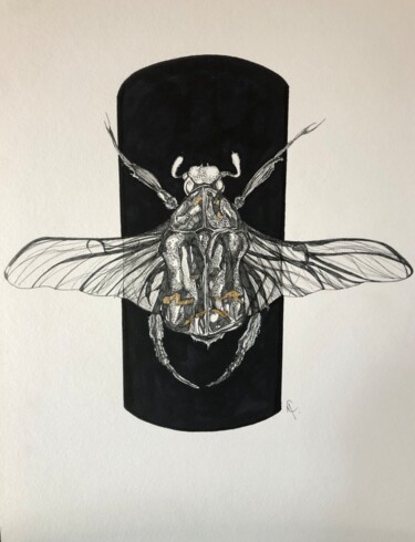 "Insecte doré" başlıklı Resim Marine Cassat (Alpha Zêt’Art) tarafından, Orijinal sanat, Işaretleyici