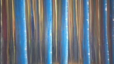 Painting titled "Les arbres bleus" by Marine F, Original Artwork, Oil