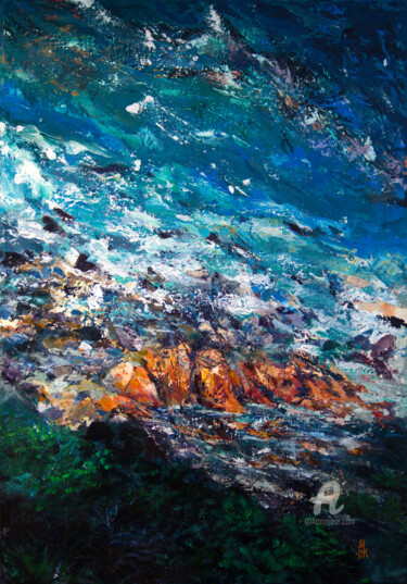 Malerei mit dem Titel "Abstract seascape #…" von Marine Kubert, Original-Kunstwerk, Acryl