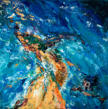 Картина под названием "Abstract seascape #…" - Marine Kubert, Подлинное произведение искусства, Акрил Установлен на Деревянн…