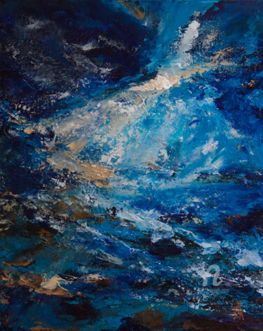 Painting titled "Storm on the sea, L…" by Marine Kubert, Original Artwork, Acrylic Mounted on Wood Stretcher frame