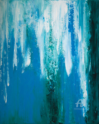 Painting titled "Abstract rain from…" by Marine Kubert, Original Artwork, Acrylic Mounted on Wood Stretcher frame