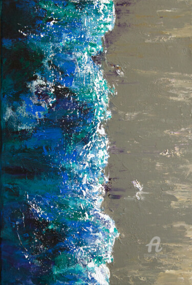 Картина под названием "Beach from top, sem…" - Marine Kubert, Подлинное произведение искусства, Акрил Установлен на Деревянн…