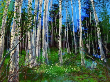 Digital Arts με τίτλο "birch forest, sprin…" από Marine Kubert, Αυθεντικά έργα τέχνης, Ψηφιακή ζωγραφική