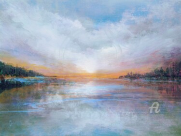 Digital Arts titled "Sunrise seascape" by Marine Kubert, Original Artwork, Digital Painting