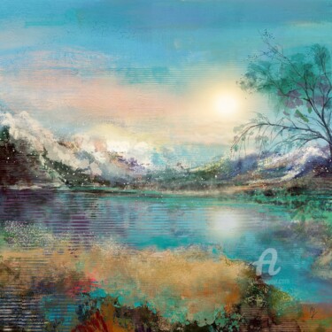 Arte digitale intitolato "Mountain river land…" da Marine Kubert, Opera d'arte originale, Pittura digitale
