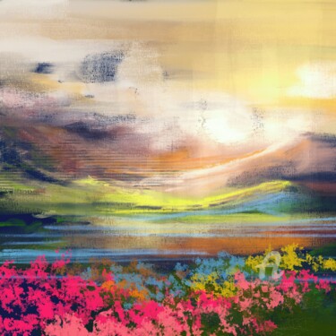 Digitale Kunst mit dem Titel "Sunshine seascape v…" von Marine Kubert, Original-Kunstwerk, Digitale Malerei