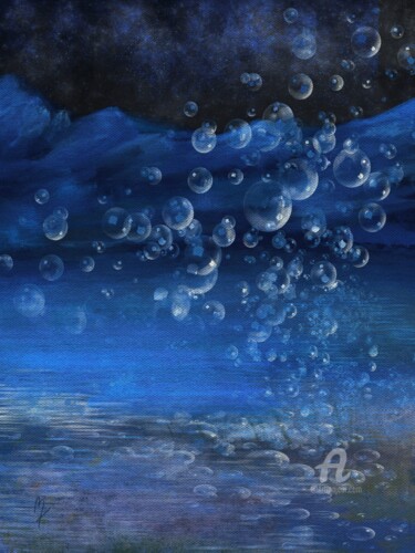 Digital Arts titled "Blue abstract lands…" by Marine Kubert, Original Artwork, Digital Painting