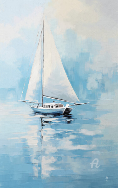 "Sailboat at sea" başlıklı Tablo Marine Kubert tarafından, Orijinal sanat, Akrilik