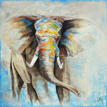 Painting titled "Éléphant coloré" by Marine Sansas, Original Artwork, Acrylic