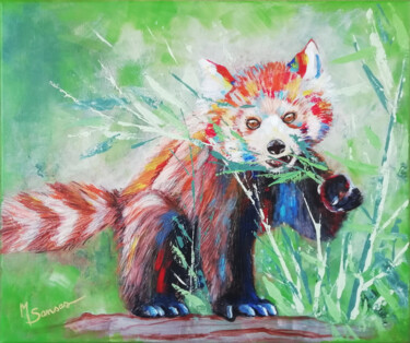 Pintura titulada "Panda roux coloré" por Marine Sansas, Obra de arte original, Acrílico Montado en Bastidor de camilla de ma…