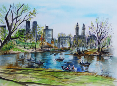 Pintura intitulada "Central Park, New Y…" por Marine Sansas, Obras de arte originais, Aquarela