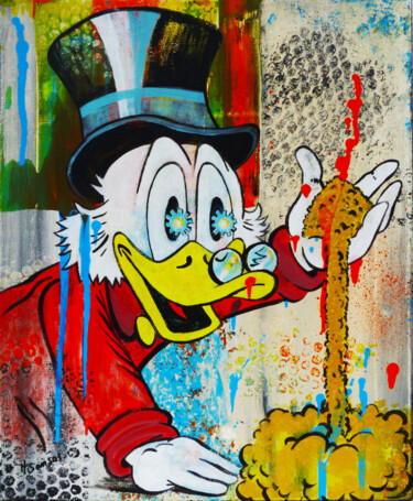 Painting titled "Picsou a soif d'Or" by Marine Sansas, Original Artwork, Acrylic Mounted on Wood Stretcher frame
