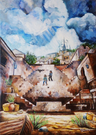 "Cittàgazze, à la cr…" başlıklı Tablo Marine Sansas tarafından, Orijinal sanat, Petrol Ahşap Sedye çerçevesi üzerine monte e…