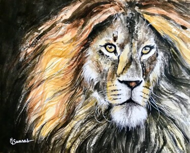 Pintura intitulada "Le Roi Lion" por Marine Sansas, Obras de arte originais, Aquarela