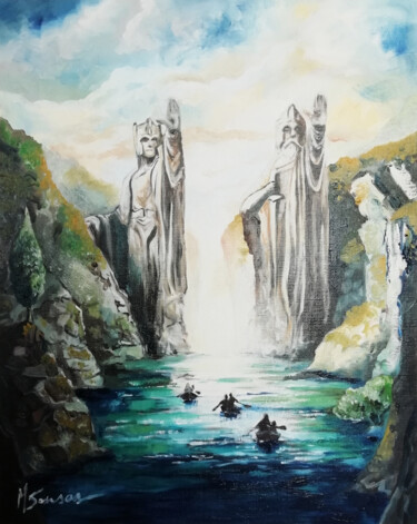 Painting titled "L'Argonath" by Marine Sansas, Original Artwork, Oil