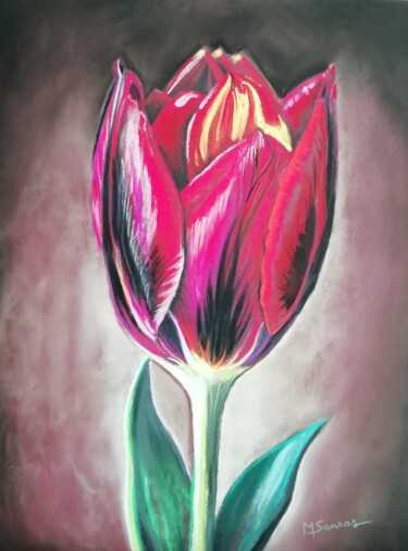 Malerei mit dem Titel "La Tulipe" von Marine Sansas, Original-Kunstwerk, Pastell