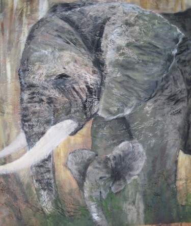 Painting titled "Eléphants" by Marine Brivet, Original Artwork