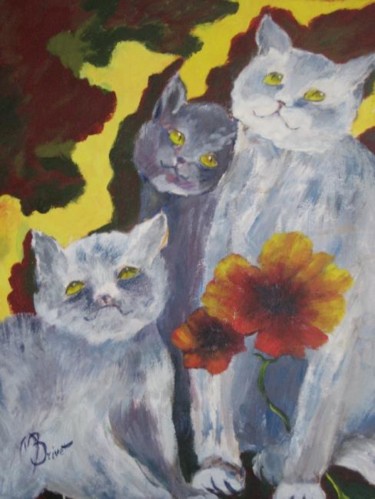 Peinture intitulée "trois chats amoureux" par Marine Brivet, Œuvre d'art originale