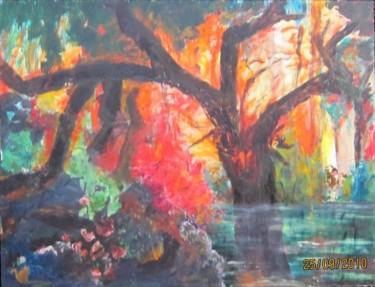 Painting titled "bayou en feu (2)" by Marine Brivet, Original Artwork